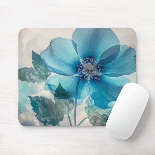 Etherische blauwe bloesem muismat (Met muis)