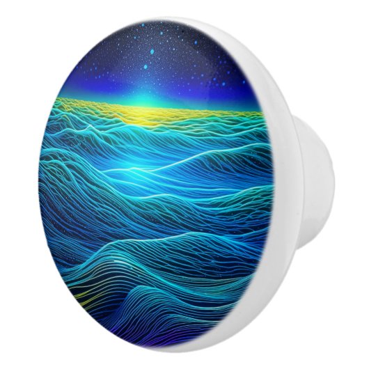 Etherische Blauwe Golven en Oceaanzonsondergang Keramische Knop (Rechts)