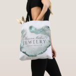 Etherische Blauwe Groene Agaat Sieraden Designer Tote Bag<br><div class="desc">Een etherische rokerige blauw groene agaat effect waterverf bloeden designer sieraden business canvas tas met een moderne cursieve handgeschreven script kalligrafie lettertype typografie. Als je hulp nodig hebt, neem dan contact met mij op via de "bericht" link in mijn winkel of de "chat" link op Zazzle. U kunt de tekststijl...</div>