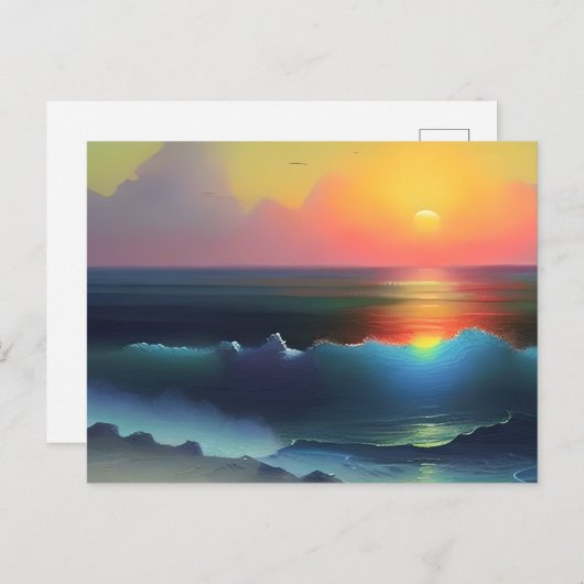 Etherische Blauwe Oceaan Water en Roze Zonsonderga Briefkaart (Voorkant / Achterkant)