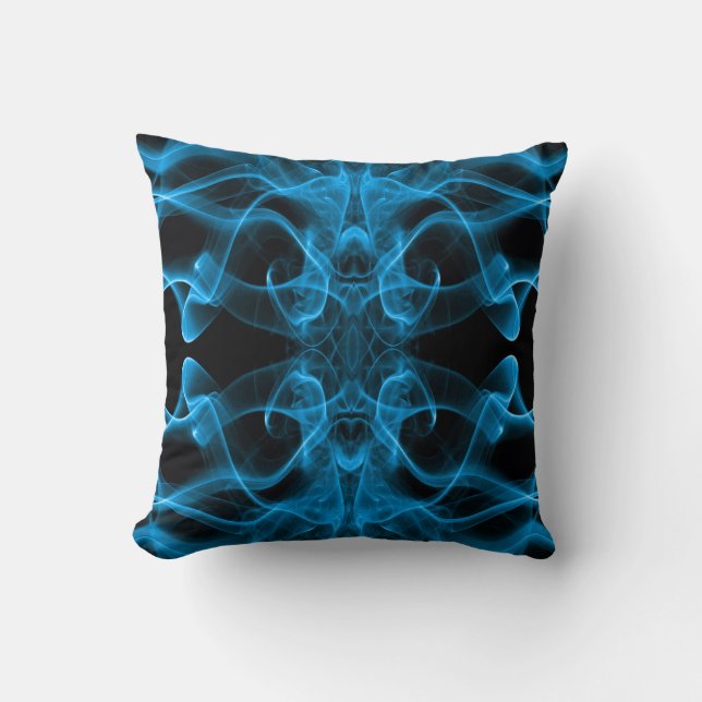 Etherische Blauwe Rook Abstracte Kunst Kussen (Voorkant)