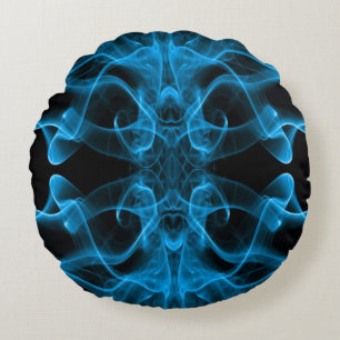 Etherische Blauwe Rook Abstracte Kunst Rond Kussen