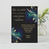 Etherische blauwgroen blauw zwart gouden veren bru kaart (Staand voorkant)