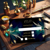 Etherische blauwgroen blauw zwart gouden veren bru RSVP kaartje