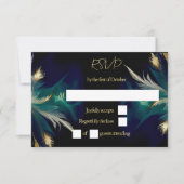 Etherische blauwgroen blauw zwart gouden veren bru RSVP kaartje (Voorkant)