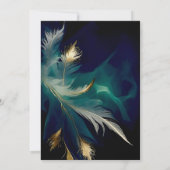 Etherische blauwgroen blauw zwart gouden veren bru save the date (Achterkant)