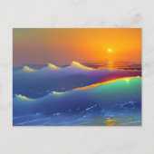 Etherische Blauwgroen golven en Oranje zonsonderga Briefkaart (Voorkant)