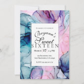 Etherische Blauwgroen Roze Paarse Inkt Modern Glam Kaart (Voorkant)