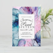 Etherische Blauwgroen Roze Paarse Inkt Modern Glam Kaart (Staand voorkant)