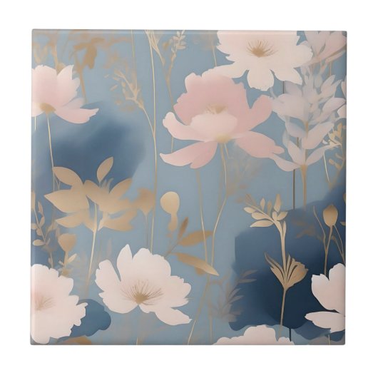 ETHERISCHE BLOEMEN GEDEMPT ROZE EN BLAUW TEGELTJE (Voorkant)
