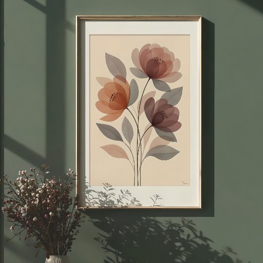 Etherische bloemen: gedempte Waterverf bloemenprin Poster