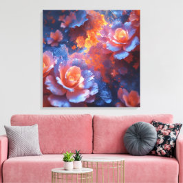 Etherische Bloemige Energie – Blauwe en Vurige Roo Canvas Afdruk