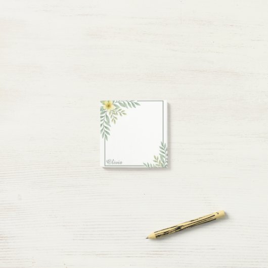 Etherische bloemrand gepersonaliseerde plakbriefje post-it® notes (Op bureau)