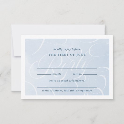 Etherische Blue Classic Script Waterverf Bruiloft RSVP Kaartje (Voorkant)