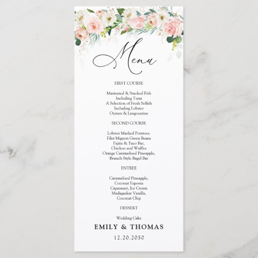 Etherische Blush Bruiloft Menu (Voorkant)