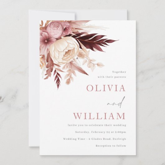 Etherische Blush en Bourgondische Bohemian bruilof Kaart (Voorkant)