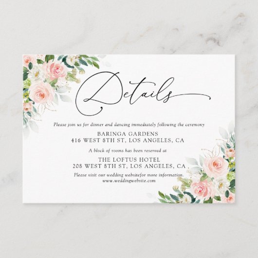 Etherische Blush Huwelijksdetails Behuizing Kaart (Voorkant)