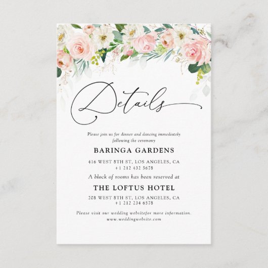 Etherische Blush Huwelijksdetails Behuizing Kaart (Voorkant)