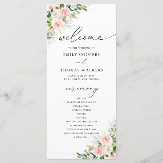 Etherische Blush Huwelijksprogramma Programmakaart (Voorkant)