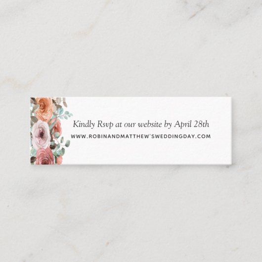 Etherische Blush Peach Bloemen Website RSVP Mini Visitekaartje (Voorkant)