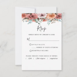Etherische Blush Peach Bloemig met/zonder maaltijd RSVP Kaartje