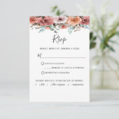 Etherische Blush Peach Bloemig met/zonder maaltijd RSVP Kaartje (Staand voorkant)
