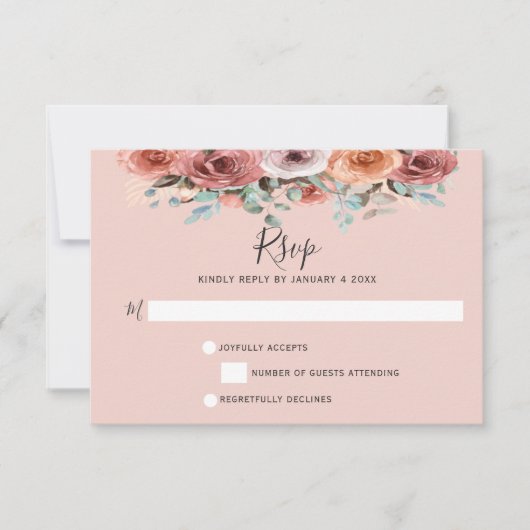 Etherische Blush Peach & Blue Mint Floral RSVP (Voorkant)