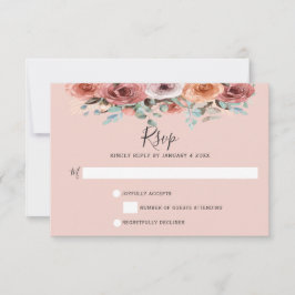 Etherische Blush Peach & Blue Mint Floral RSVP Kaartje