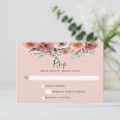 Etherische Blush Peach & Blue Mint Floral RSVP Kaartje (Staand voorkant)