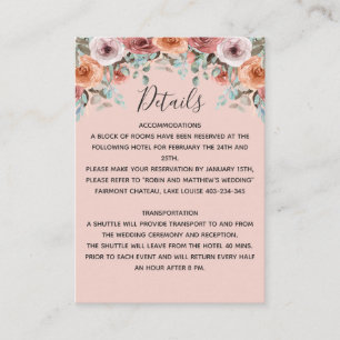 Etherische Blush Perzik Bloemen Bruiloft invoegen, Informatiekaartje