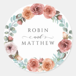 Etherische Blush Perzik Bloemen Bruiloft Ronde Sticker