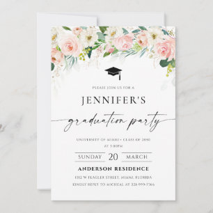 Etherische Blush Pink Roses Afstuderen Invitation Kaart