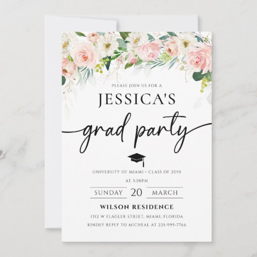 Etherische Blush Pink Roses Afstuderen Invitation Kaart (Voorkant)