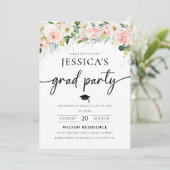 Etherische Blush Pink Roses Afstuderen Invitation Kaart (Staand voorkant)
