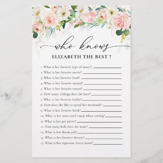 Etherische Blush Pink Roses Vrijgezellenfeest spel (Voorkant)