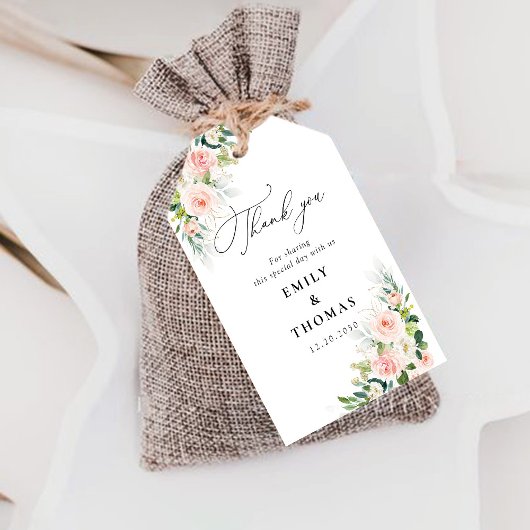 Etherische Blush Roze Rozen Bruiloft Gift Label Cadeaulabel