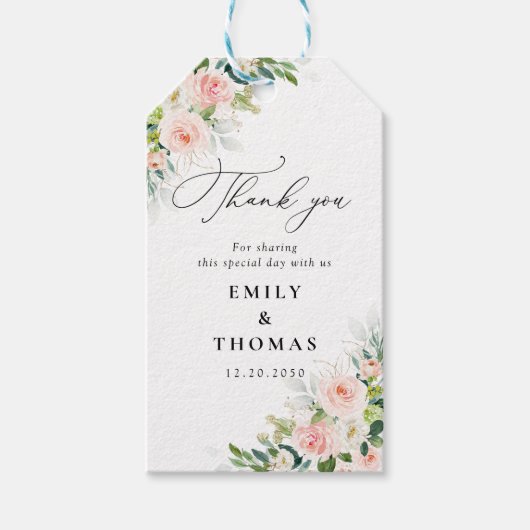 Etherische Blush Roze Rozen Bruiloft Gift Label Cadeaulabel (Voorkant)