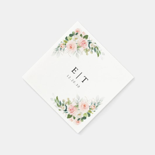 Etherische Blush Roze Rozen Bruiloft Papier Servet (Hoek)