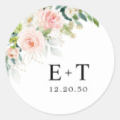 Etherische Blush Roze Rozen Bruiloft Ronde Sticker (Voorkant)