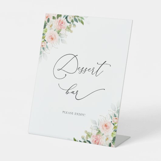 Etherische Blush Roze Rozen Dessert Bar Teken Reclamebord Met Voetstuk (Voorkant)
