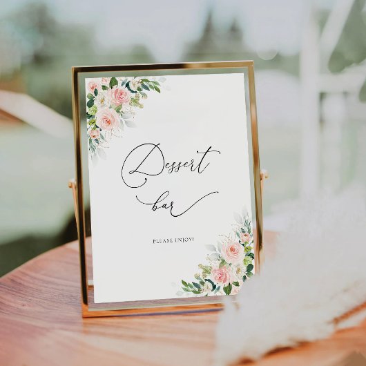 Etherische Blush Roze Rozen Dessert Bar Teken Reclamebord Met Voetstuk