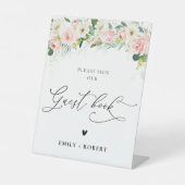 Etherische Blush Roze Rozen Gastenboek teken Reclamebord Met Voetstuk (Voorkant)