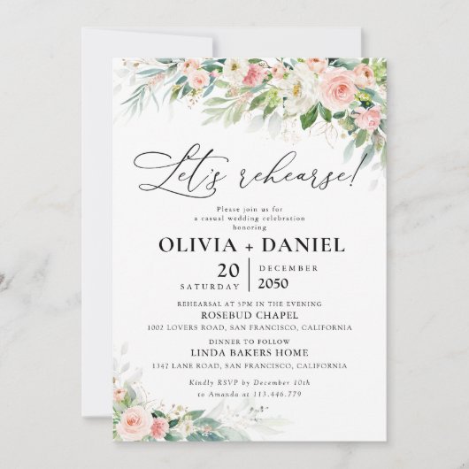 Etherische Blush Roze Rozen repetitie diner Kaart (Voorkant)