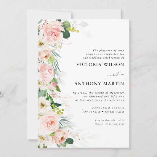 Etherische Blush Roze Rozen Trouwceremonie Kaart (Voorkant)