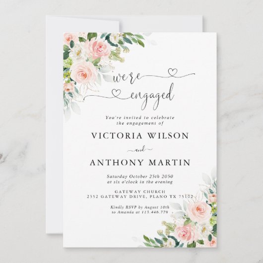 Etherische Blush Roze Verlovingsfeestuitnodiging Kaart (Voorkant)