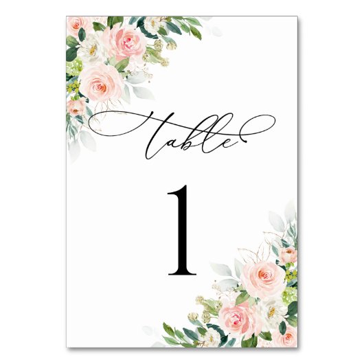 Etherische Blush Trouwtafel Nummers Kaart (Voorkant)