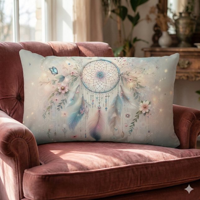 Etherische Boho Droomvanger Kussen (Ethereal Boho Dreamcatcher Lumbar Pillow Mockup A)