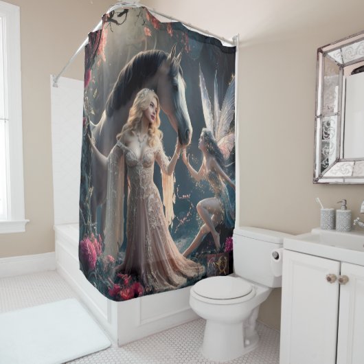 "Etherische Bond" douchegordijn. Douchegordijn (In situ)