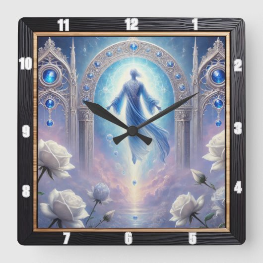 Etherische boog witte rozen ingelijst vierkante klok (Voorkant)