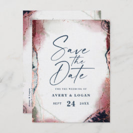Etherische Bourgogne & Navy Bruiloft Save The Date Aankondigingskaart